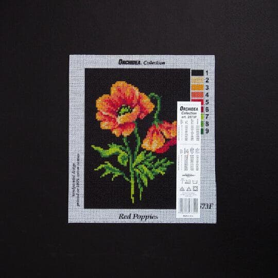 Orchidea Needlepoint Canvas For Halfstitch Without Yarn Red Poppies - Printed Tapestry Canvas
